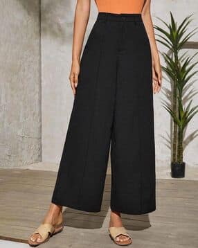 Ankle Length Flared Pants Button Closure