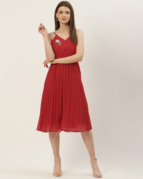 Buy INFUSE Solid V-Neck Polyester Women's Regular Fit A-Line Dress |  Shoppers Stop