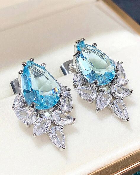 Silver American Diamond Embellished Drop Earrings | B136-SNAVON-39 |  Cilory.com
