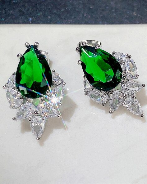 Shop Now Emerald Green Gold Polish Stud Earrings