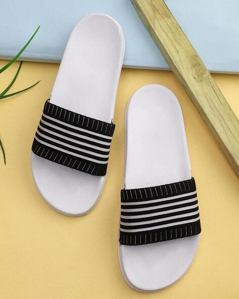 Striped Sliders with Knitted Upper