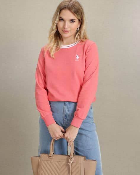Embroidery Polo Sweatshirt -powder pink-