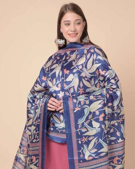 Floral Print Dupatta with Tassels