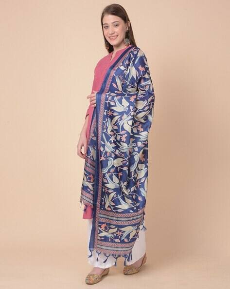 Floral Print Dupatta with Tassels