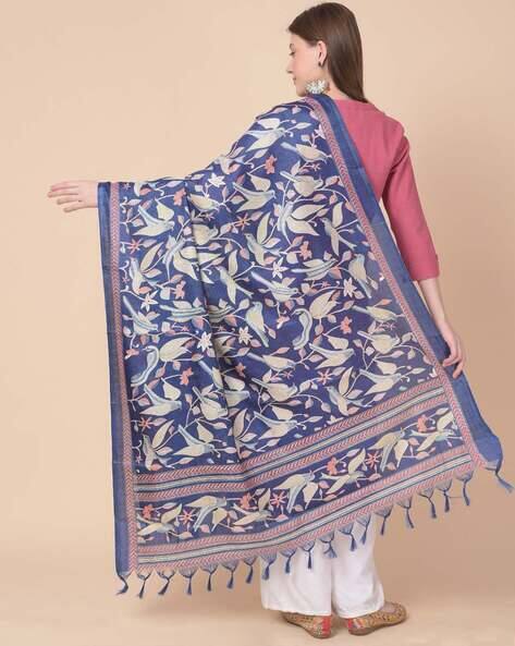 Floral Print Dupatta with Tassels