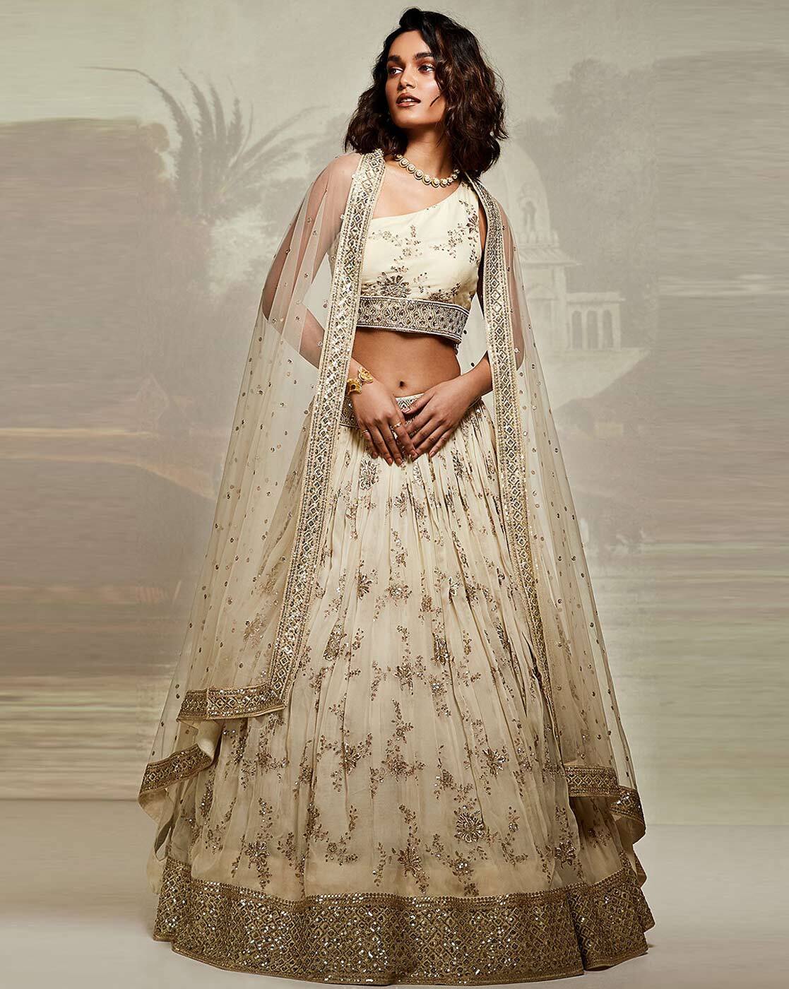 Cream Banarasi Silk Circular Lehenga Choli 275398