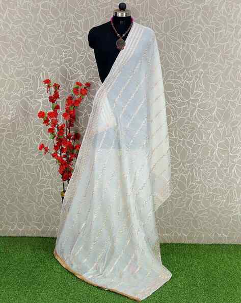 Striped Dupatta with Jacquard Work Price in India