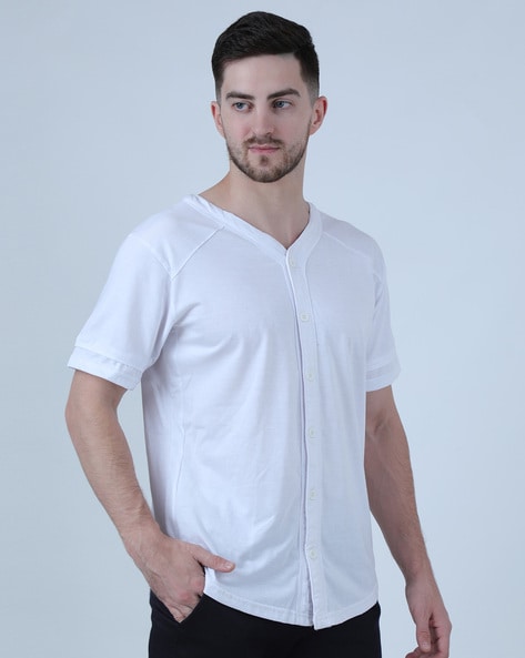 V neck t shirts with buttons for outlet men's