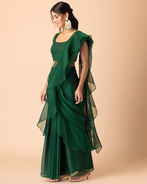 Tamanna Punjabi Kapoor | Green Ruffle Saree Set | INDIASPOPUP.COM