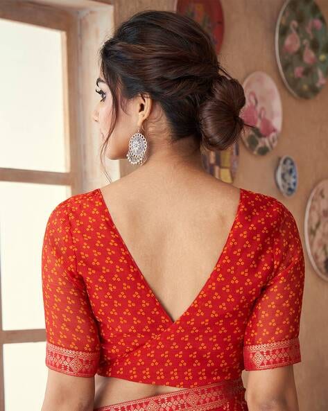 Jaanvi fashion Women's Red Chiffon Bandhani Printed Saree with - Import It  All