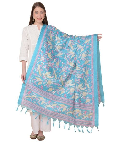 Floral Print Dupatta with Tassels Price in India