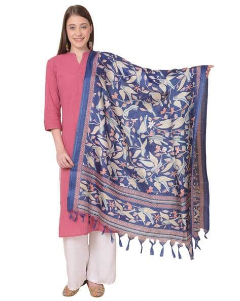 Floral Print Dupatta with Tassels
