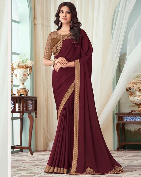 Deep Maroon Pure Soft Satin Silk Banarasi Handloom Saree - Tilfi