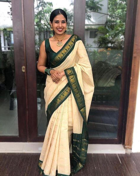 Buy Pure Handloom Madurai Sungudi Cotton Double Border Saree in Cream Body  W/green & Black Gold Zari Borderfestive Party Wearsouth Indian Sari Online  in India - Etsy