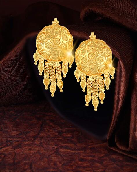 Artificial Jewellery Gold tone Long Earrings with Pearl
