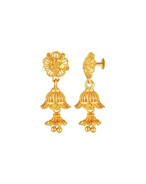 Delightful Yellow Gold Clover Jhumkas