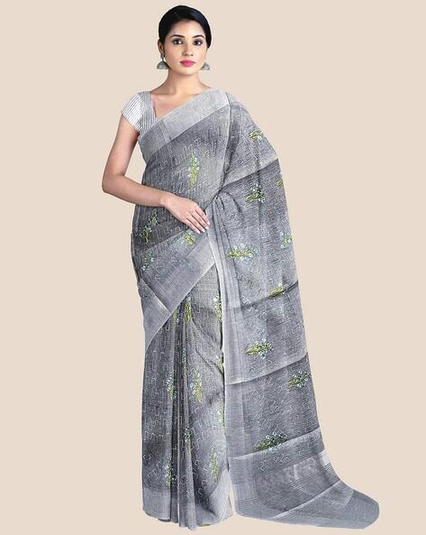 Olive Grey Crushed Tissue Saree – Aparnaa Sarees