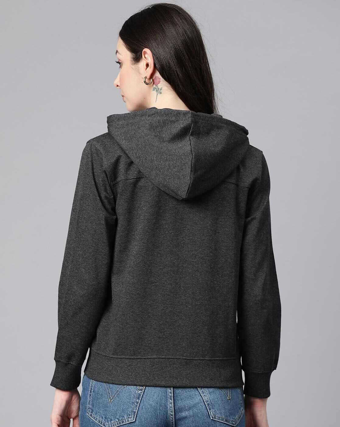 Dark grey zip top up hoodie womens