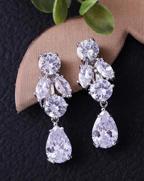Six Prong Solitaire Diamond Drop Earrings-sgquangbinhtourist.com.vn