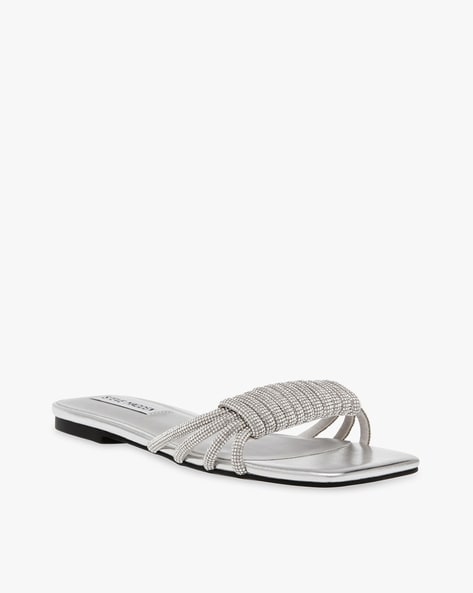 Buy JOY ANS STONES SILVER FLAT SANDALS for Women Online in India