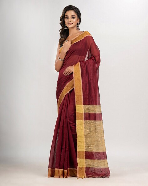 Maroon Handloom Tussar Ghicha Silk Saree | Peepal Clothing