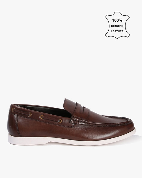 Round-Toe Leather Penny Loafers