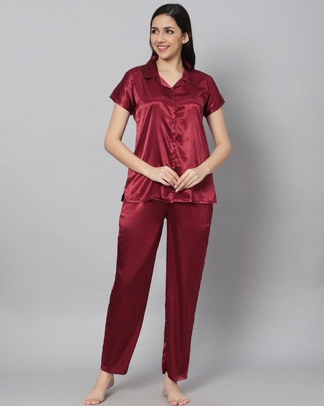 Red silk discount pyjamas shorts set