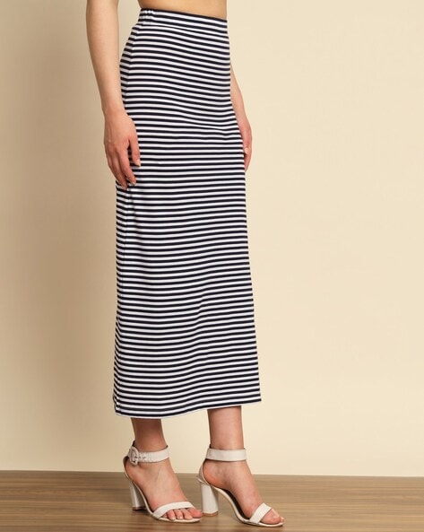 Striped A-Line Skirt with Side Slit