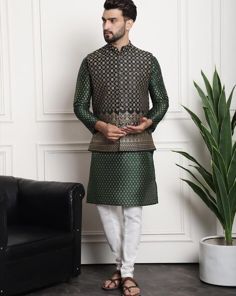 Buy Dark Green Black SeaGreen and Pink 2 Piece Ethnic Suit for Men by SOJANYA Online Ajio