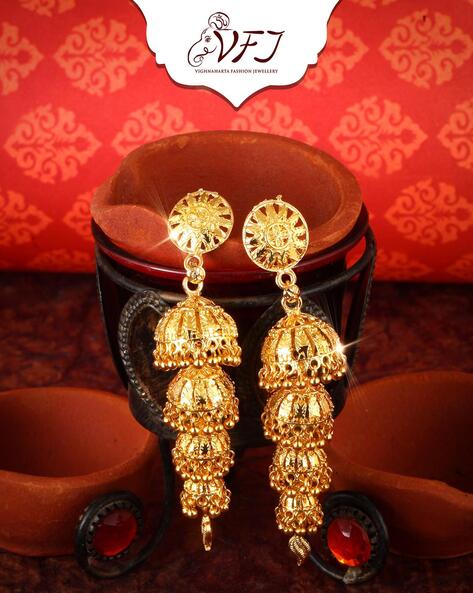 Indian Fashion Earrings Gold Plated Antique 2 Layers Bollywood Jhumka Jhumki  | eBay