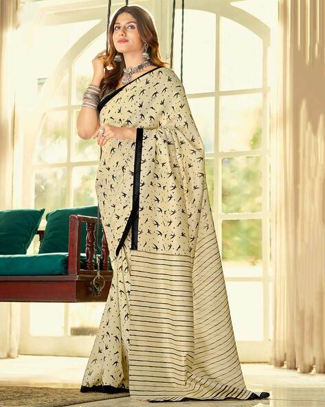 Buy Nyri Black Georgette Solid Embellished With Sequined Lace Border Saree  With Unstitched Blouse online