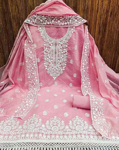 RE - Heavy chanderi turquoise aari work dress material - Cotton Suits -  Salwar Suits - Indian