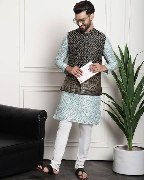 Buy ethluxis Mens Sea Green Silk Blend Kurta Chudidar with Nehru Jacket, 36  Online at Best Prices in India - JioMart.