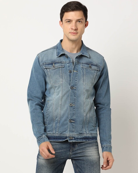 Buy LIFE Indigo Cotton Blend Relaxed Fit Men's Casual Wear Denim Jacket |  Shoppers Stop