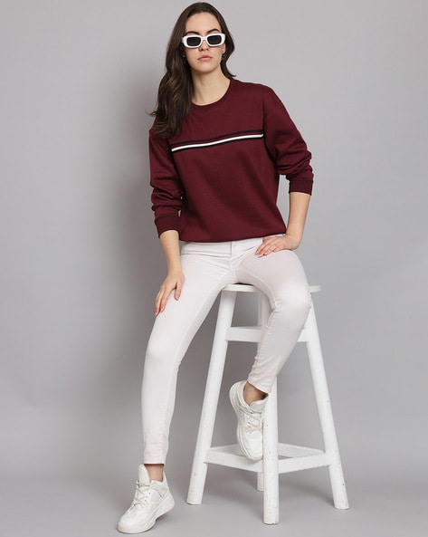 Striped Crew-Neck Sweatshirt with Ribbed Hem