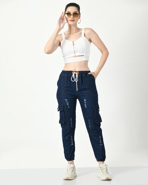 Buy Navy Blue Trousers & Pants for Women by DKGF FASHION Online