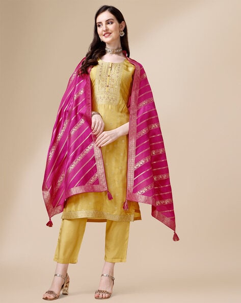 Yellow kurti with golden pants by Thread and Button | The Secret Label
