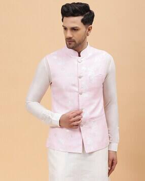see designs Floral Woven Nehru Jacket with Welt Pockets-picture-40