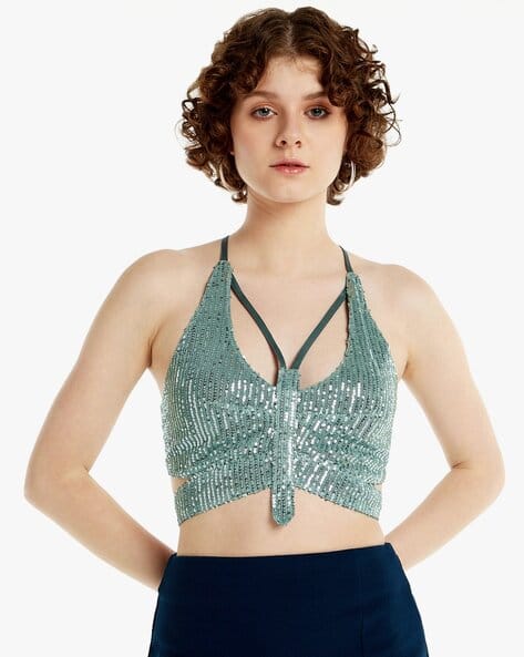 green sequin halter top