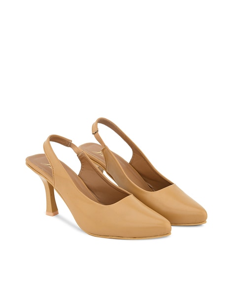 Tan open toe clearance pumps