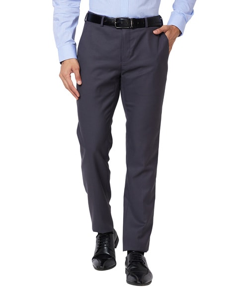 Buy Louis Philippe Men Khaki Classic Fit Solid Pleated Formal Trouser online