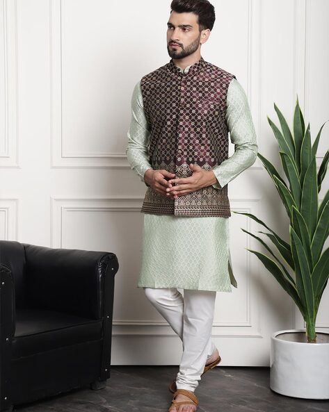 Pista Green Kurta Set With Embroidered Jacket Design by Soniya G Men at  Pernia's Pop Up Shop 2024