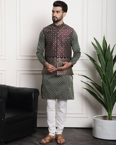 Silk Cream and Wine Kurta Payjama With Jacket -