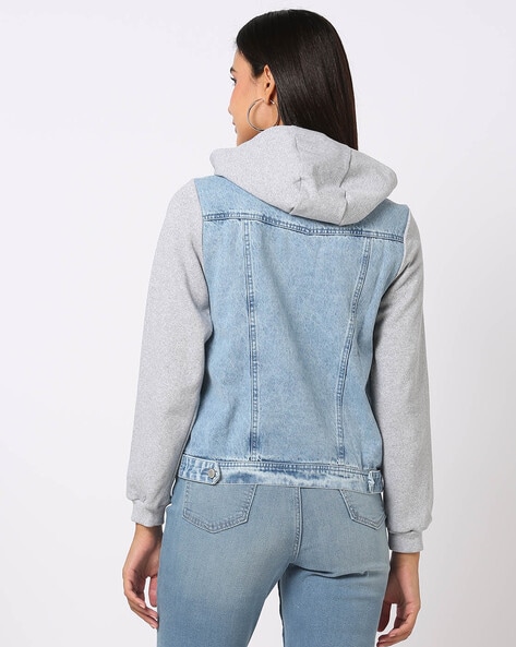 Blue Aztec print jean jacket hoodie – Twisted West Boutique