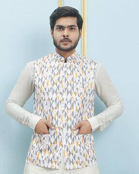 see designs Geometric Print Tailored Fit Nehru Jacket-picture-17