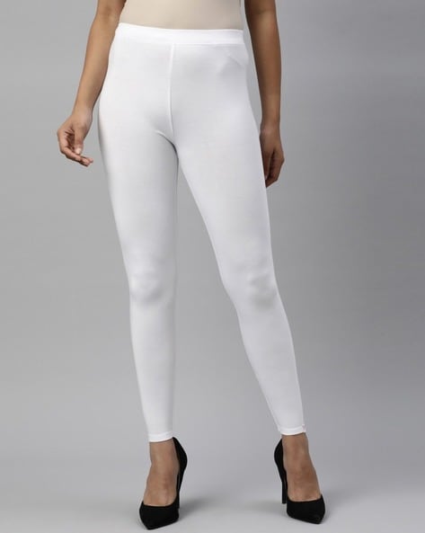 twin birds white basic ankle length leggings with elasticated waist