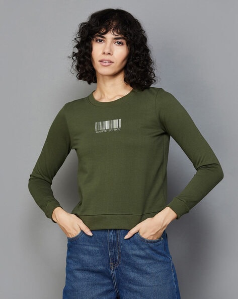 Olive Green Crop Hoodie - Printed T-shirts, Hoodies, Sweatshirts & More!