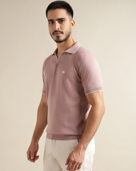 Regular Fit Ribbed Polo T-Shirt with Short Sleeves