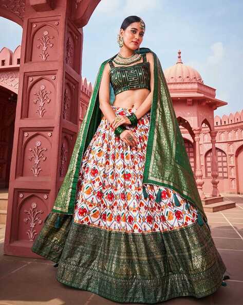 Buy Ocean Green Lehenga Choli In Raw Silk With Colorful Resham Embroidered  Spring Blossoms Online - Kalki Fashion
