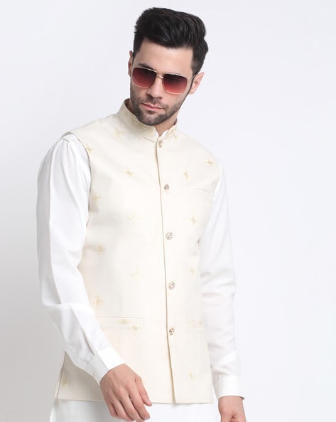 Buy Orange,White Cotton Mens Nehru Jacket (NMK-6945) Online